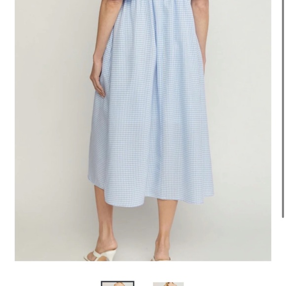 NWT blue gingham puff sleeve Offshoulder midi dress - Picture 2 of 9